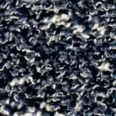 Navy blue textile sample with cream tufts, dense nubby weave, abstract pattern; visible text reads “swan > fabric (h) > h 631”.
